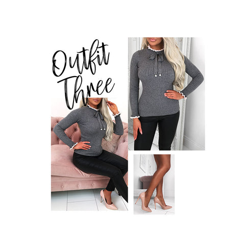 Grey Knit Jumper Outfit Collage